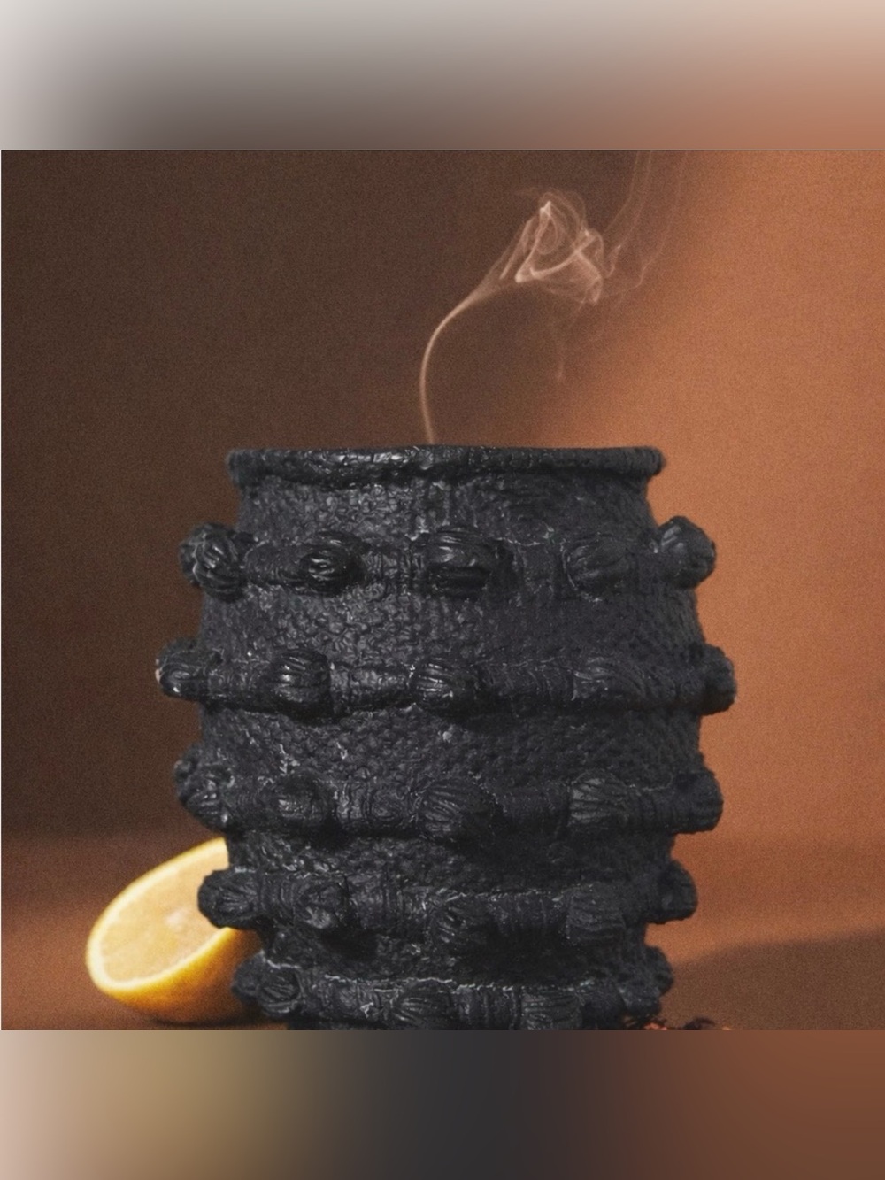 Anthropologie Textured Black Ceramic Candle